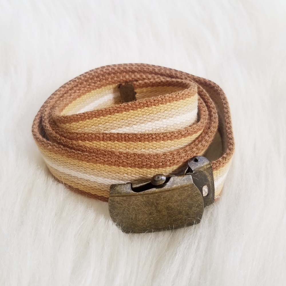 Brown & Tan Nylon Canvas Belt with Brass Buckle